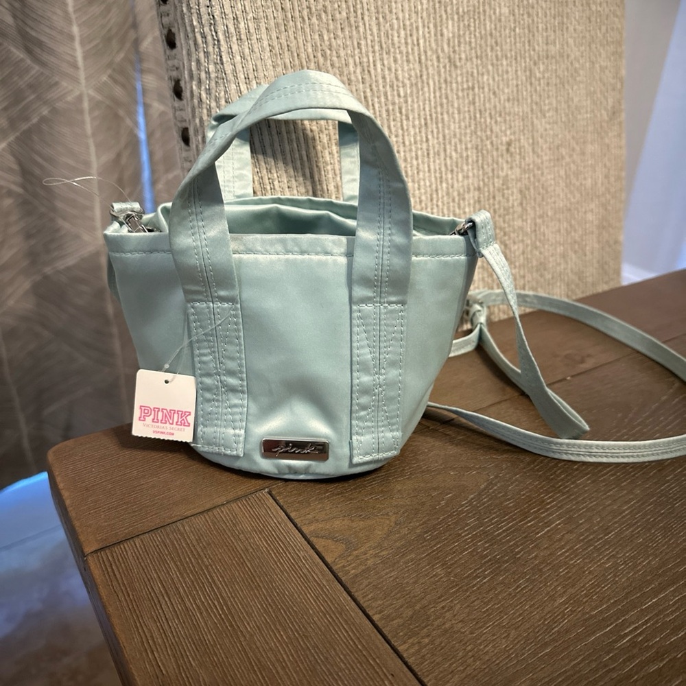 NWT PINK‎ Victoria's Secret Green Mint Crossbody Bucket Bag Drawstring Closure